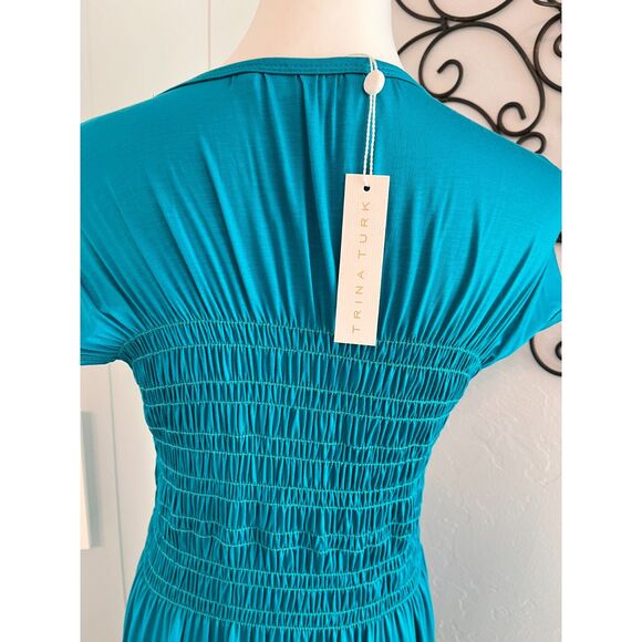 Trina Turk Entertain Women's Jersey Smocked Bodice Midi Dress Tile Blue Size Med - Picture 6 of 13